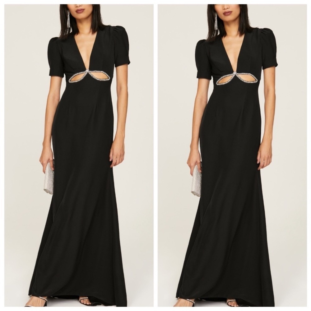 Mac Duggal Black Maxi Dress with Silver Accents